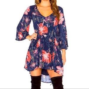 Free People Eyes on You Navy blue floral babydoll mini Tunic dress